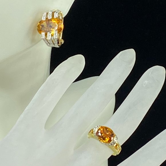 H Stern 18K/14 yellow gold oval Citrine Diamond earrings ring set 14.0g JR78323 - Picture 1 of 11